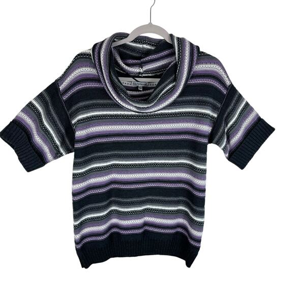 Croft & Barrow NWOT Striped Cowl Neck Short Sleeve Chunky Knit Sweater Size L - Picture 1 of 8
